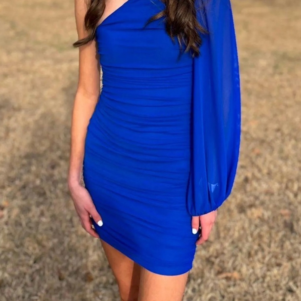 Elegant One Shoulder Blue Dress
